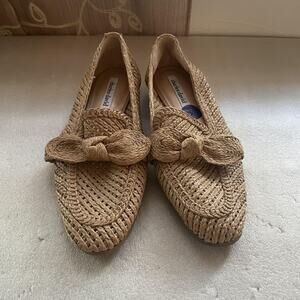 Charles David Shoes Womens Size 8.5 M Tan‎ Finite Woven Raffia Bow Loafers Flats